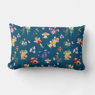 Blue Fairy Mushroom House Themed Lumbar Cushion
