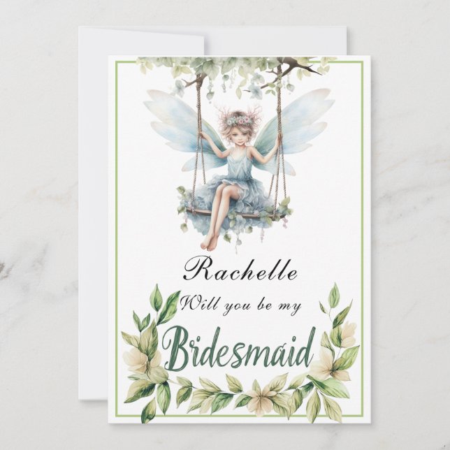 Blue Fairy Swing Will You Be My Bridesmaid Invitation (Front)