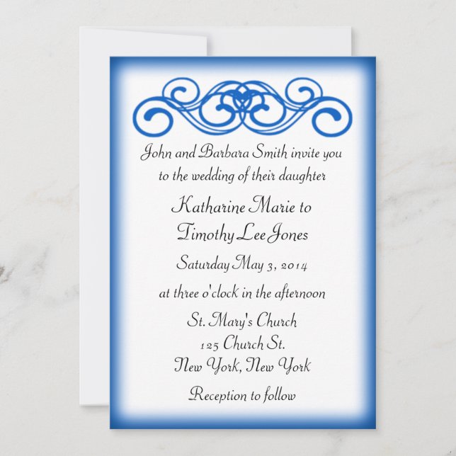 Blue Fairytale Scroll Wedding Invitation (Front)