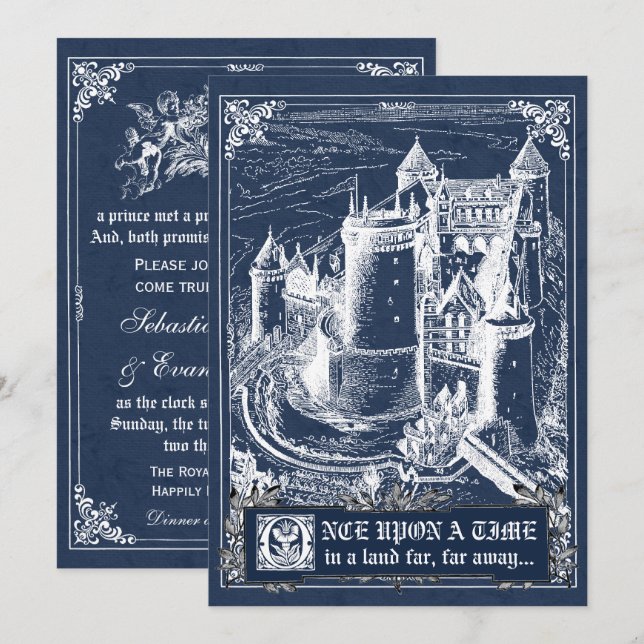 Blue Fairytale Storybook Wedding Invites (Front/Back)