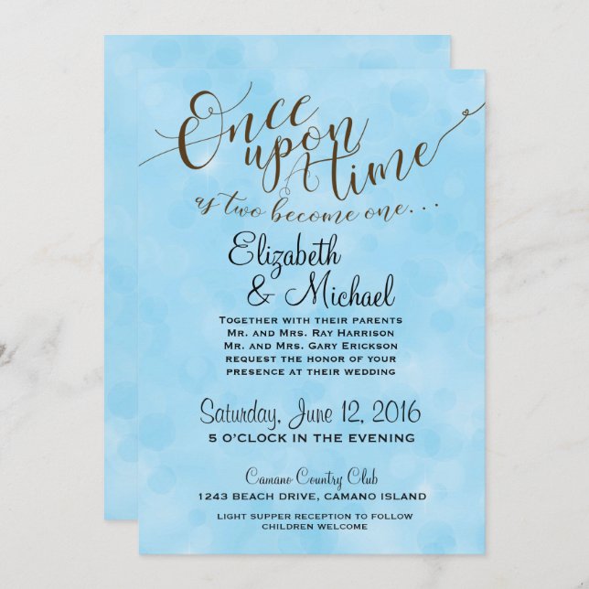Blue Fairytale Wedding Invitation (Front/Back)