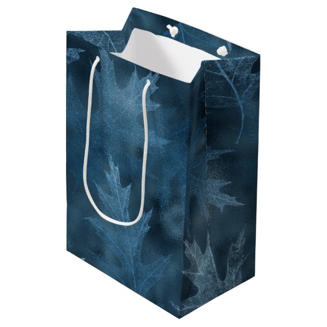 BLUE FALL AUTUMN LEAVES MEDIUM GIFT BAG (Front Angled)