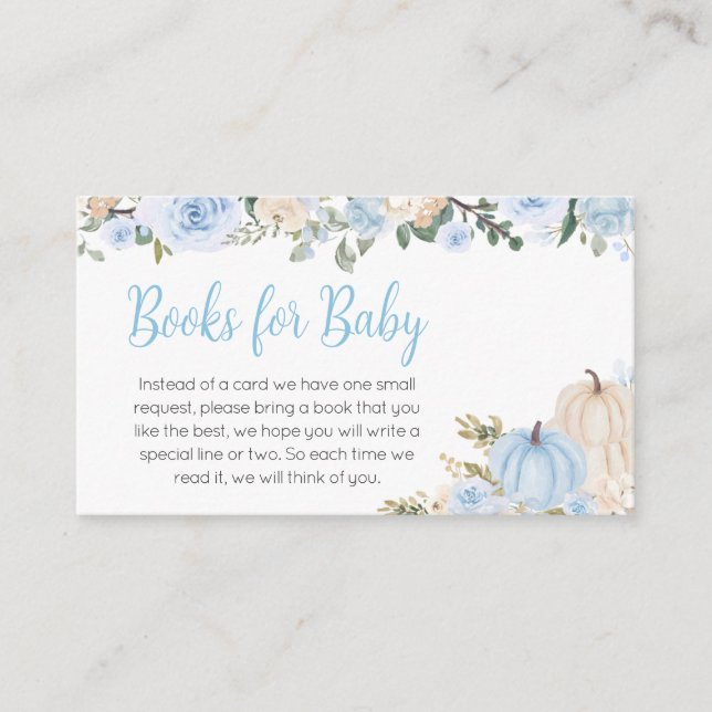 Blue Fall Floral Pumpkin Books for Baby Enclosure Card (Front)