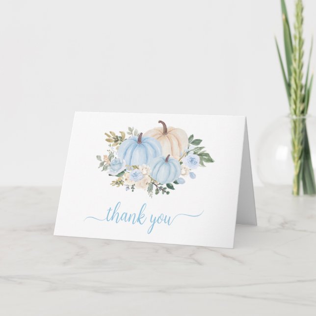 Blue Fall Floral Pumpkin Thank You Card (Front)