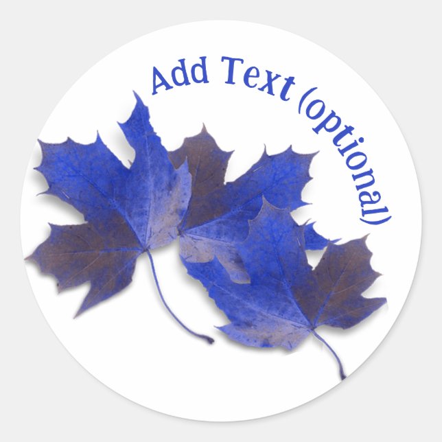 Blue Fall Leaves Classic Round Sticker (Front)