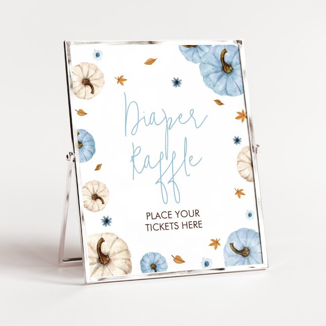 Blue Fall Pumpkin Baby Shower Diaper Raffle Poster (Boy A Little Pumpkin Baby Shower Diaper Raffle Sign)