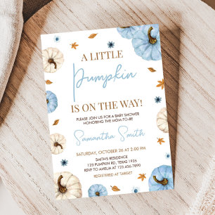Blue Fall Pumpkin Baby Shower Invitation