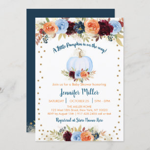 Blue Fall Pumpkin Floral Baby Shower Invitation
