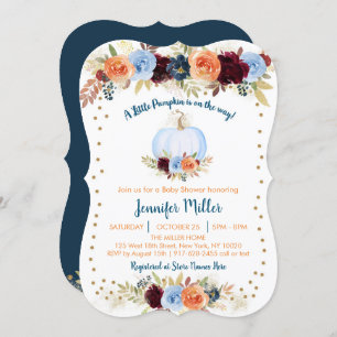 Blue Fall Pumpkin Floral Baby Shower Invitation