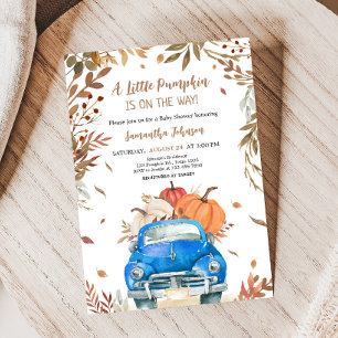 Blue Fall Pumpkin Truck Baby Shower Invitation