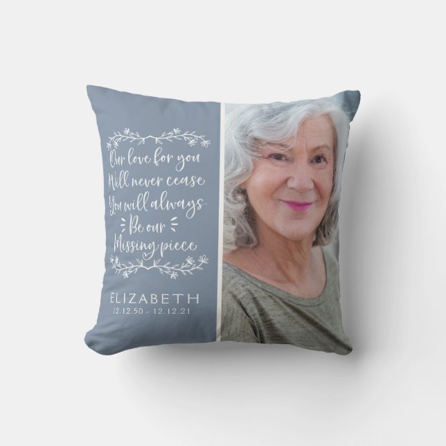 Blue Family Memorial Photo Keepsake  Cushion (Front)