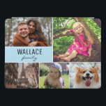 Blue Family name and photo collage iPad Pro Cover<br><div class="desc">Protect your tablet case and choose your most beloved photos to cover this design. Easily customise the images,  family name. Enjoy filing the tablet case with photos from special moments with family,  children,  pets,  wedding,  engagement,  grandparents and more. With a blue accent colour.</div>