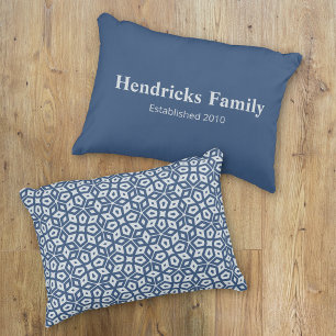 Blue Family Name "Established" with Back Pattern Decorative Cushion