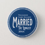 Blue Family Reunion Award Married The Longest 6 Cm Round Badge<br><div class="desc">It's fun getting together with your family and reconnecting, sharing stories and learning about family genealogy. It's also fun to have an awards ceremony at your Family Reunion gathering. This family reunion award is for the couple who has been married the longest. Look for this design in blue and white...</div>