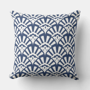 Blue Fan Design/Black/White Geometric Pillow