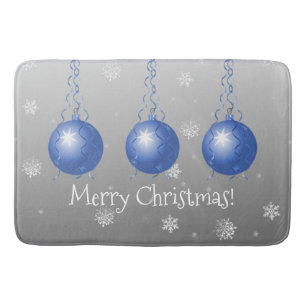 Blue Fancy Christmas Ornament Bath Mat