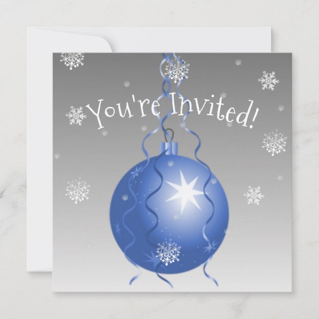 Blue Fancy Christmas Ornament Invitation (Front)