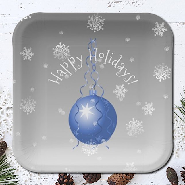 Blue Fancy Christmas Ornament Paper Plate (Blue Fancy Christmas Ornament Paper Plates)