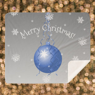 Blue Fancy Christmas Ornament Sherpa Blanket