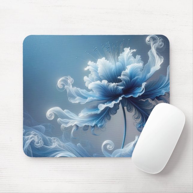 Blue Fancy Fantasy Flower Mouse Pad (With Mouse)