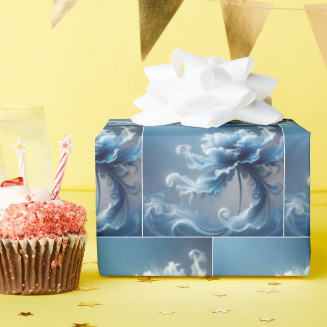 Blue Fancy Fantasy Flower Wrapping Paper (Birthday Party)