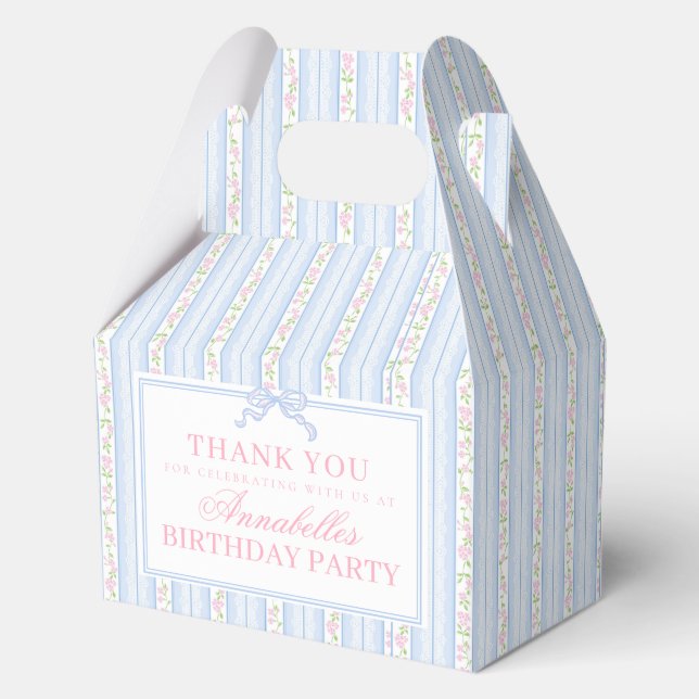 Blue Fancy Floral Birthday Party Gable Favour Box (Front)