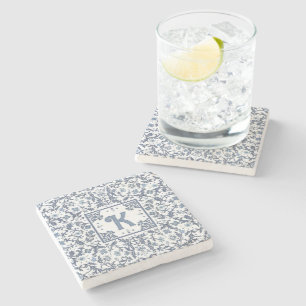 Blue Fancy Floral Graphic Pattern Personalised Stone Coaster
