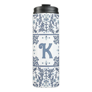 Blue Fancy Floral Graphic Pattern Personalised Thermal Tumbler