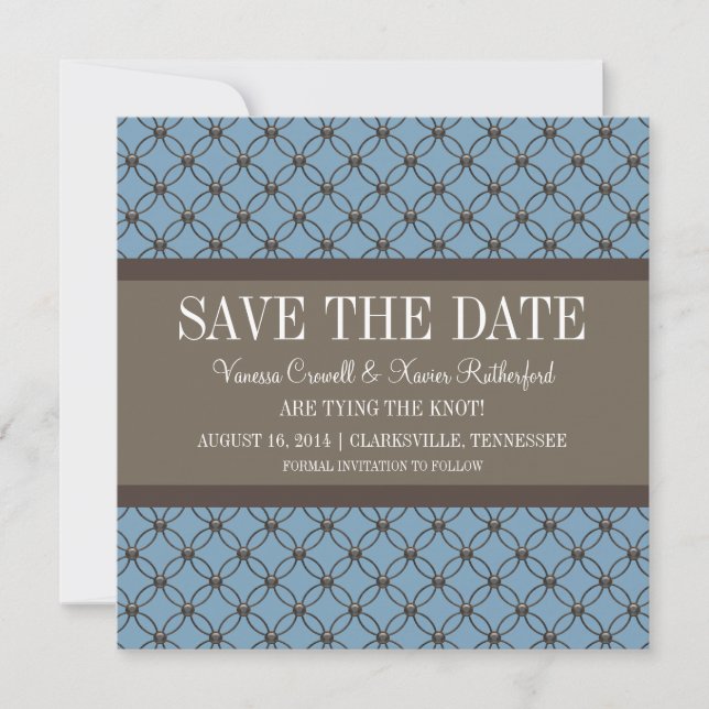 Blue Fancy Lattice Save the Date Invite (Front)