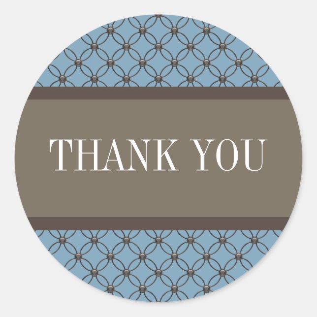 Blue Fancy Lattice Thank You Stickers (Front)