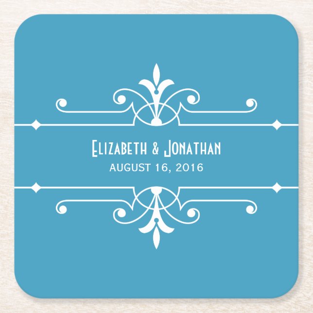 Blue Fancy Ornamental Paper Coasters (Front)