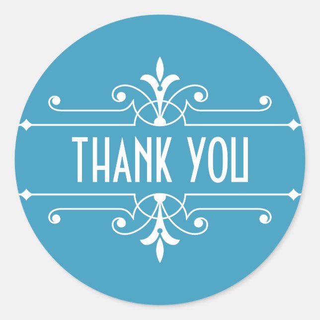 Blue Fancy Ornamental Thank You Stickers (Front)