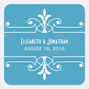 Blue Fancy Ornamental Wedding Stickers
