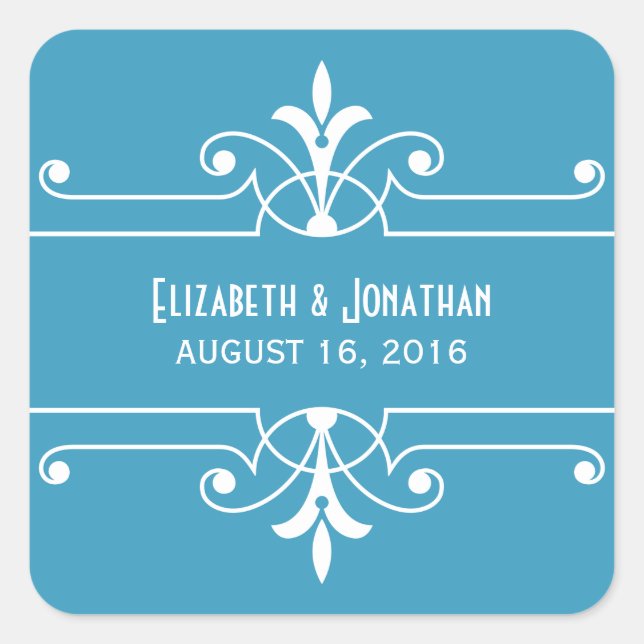 Blue Fancy Ornamental Wedding Stickers (Front)