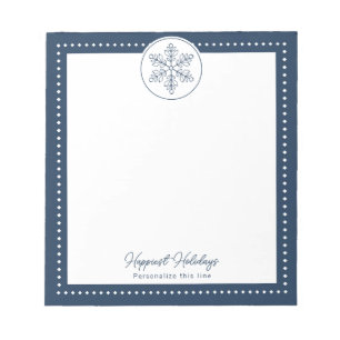 Blue Fancy Snowflake Personalised Holiday Notepad