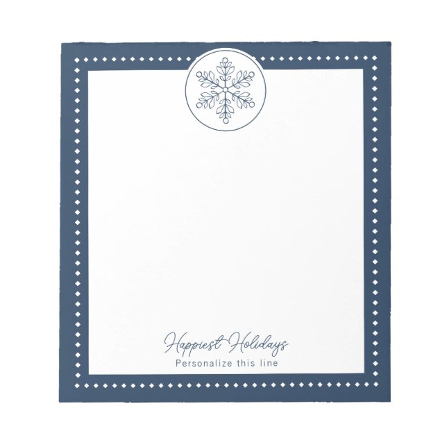 Blue Fancy Snowflake Personalised Holiday Notepad (Front)