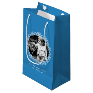 Blue Fancy Swirls Photo Frame Small Gift Bag