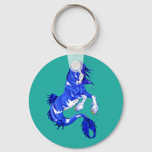 Blue Fantasy Clydesdale Seahorse Key Ring