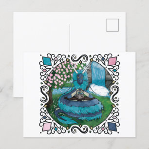 Blue Fantasy Eastern Dragon Tea Time Postcard