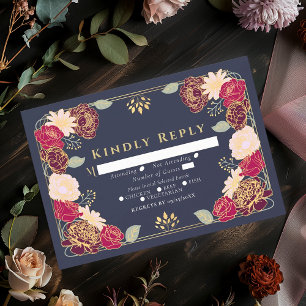 Blue Fantasy Enchanted Flower Garden Wedding RSVP Card