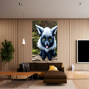 Blue fantasy fox animal   AI Art Poster