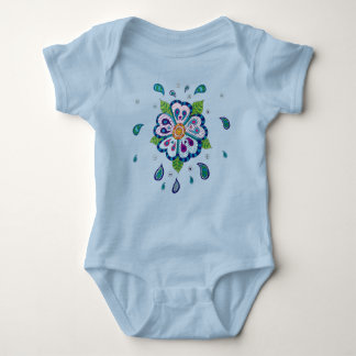 Blue fantasy garden flower babygrow  baby bodysuit