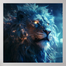 Blue Fantasy Lion Face with Gold Eyes