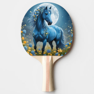 Blue Fantasy Magical Horse Moon Flowers, Ping Pong Paddle