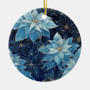 Blue Fantasy Poinsettia Ceramic Ornament