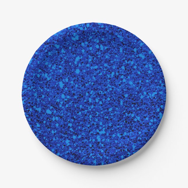 Blue Fantasy Sparkle Glitter Glam Custom Party Paper Plate (Front)