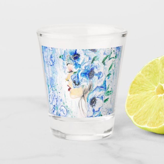 Blue Fantasy - Watercolor Shot Glass (Front)