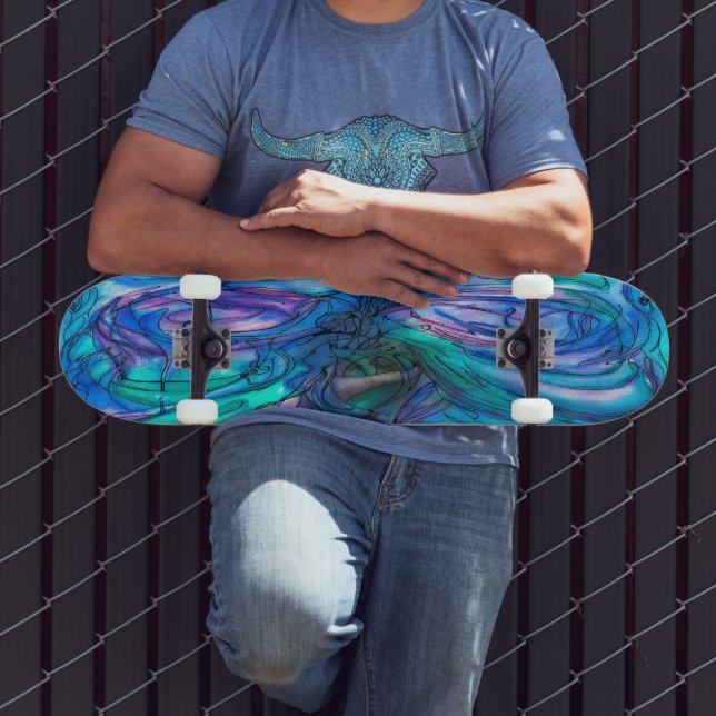 Blue Fantasy Watercolor Skateboard (Outdoor 3)