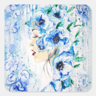 Blue Fantasy - Watercolor Square Sticker