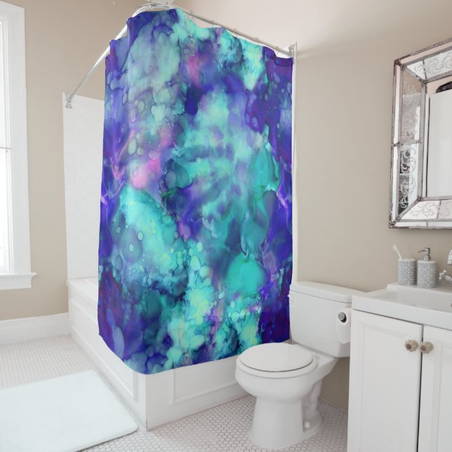 blue fantasy watercolors : shower curtain (In Situ)